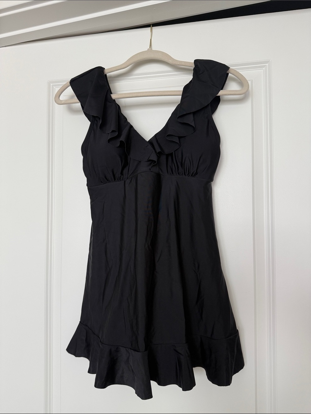 Ruffled Black V-Neck Swimdress